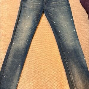 Express Dark Blue Skinny Jeans with Pearl Accents